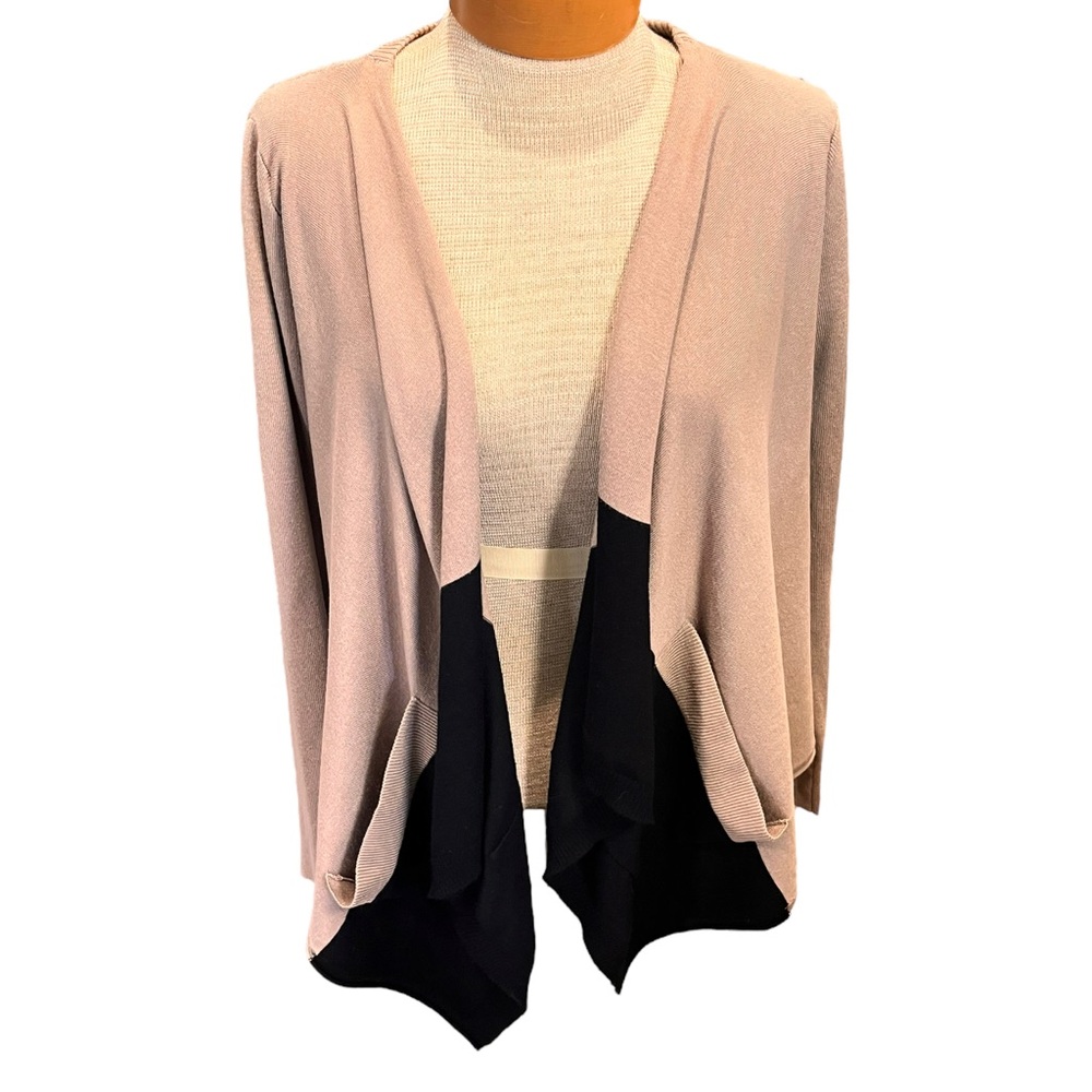 Size Small/XS Womens Open Cardigan Grace Elements Two Tone Sand Beige/Black